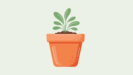 Fototapeta premium A small green seedling growing in a terracotta pot filled with dark soil.
