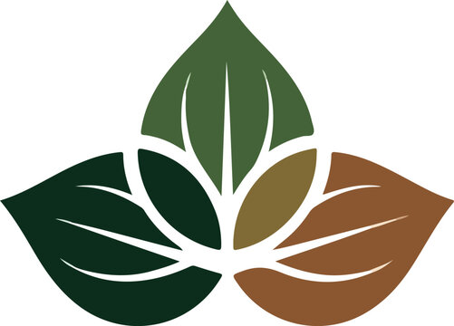 A stylized logo featuring three overlapping leaves in shades of green and brown, symbolizing nature and growth.