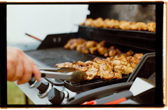 Grilling Chicken on a Sunny Day at a Backyard Barbecue