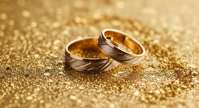 Elegant gold wedding rings symbolize love, commitment, and a joyous celebration of marriage