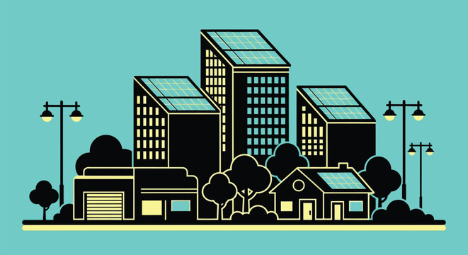 Solar panels on buildings eco friendly sustainable city design