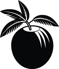 Black coconut fruit silhouette vector design with leaves