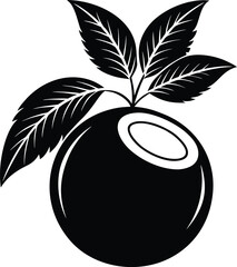 Black coconut fruit silhouette vector design with leaves