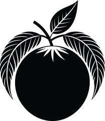 Black coconut fruit silhouette vector design with leaves