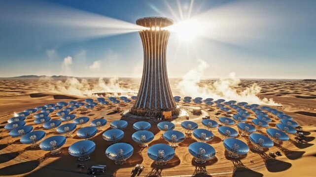 Concentrated Solar Power Plant Harnessing Desert Sunlight for Clean Energy.