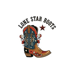 A stylized illustration of a cowboy boot with the text 
