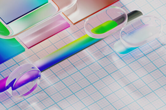 Glassmorphism 3D gradient composition on grid paper background
