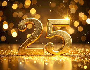 Glowing Golden Number 25 Celebration	