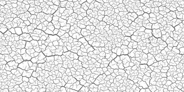 Seamless Cracked Paint Grunge Overlay Texture Black and White Vector Background Distressed Surface Pattern Dry Earth Effect