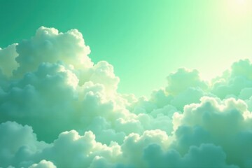 Dreamy, soft white clouds drift across an ethereal green sky , design element, texture, sky texture