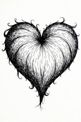 Elegant black and white heart, continuous line art , hand drawn, cute