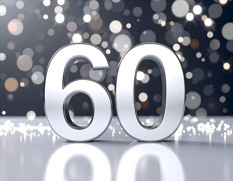 glowing silver 3D number 60