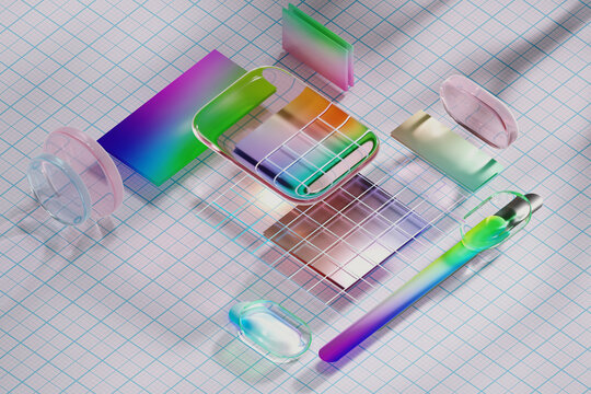 Colorful Abstract Shapes on a Grid Background Create a Modern Design