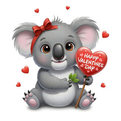 Koala Holding Heart Shaped Christmas Balloon Illustration