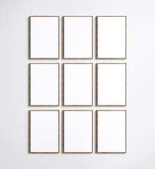 Gallery wall, mockup poster frame close up, 3d render