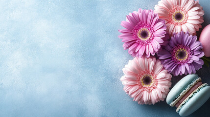 colorful macarons with candy sprinkles flower,  3D Rendered Image	
