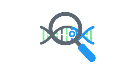 Genetic research and discovery with magnifying glass on DNA strand, science and medicine concept for innovation and healthcare advancements