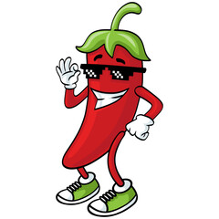 Red Chili Cartoon Mascot Swag Character Design Illustration