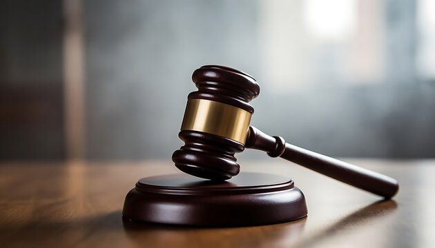 Wooden gavel on a wooden sound block. Law and justice concept. Symbol of auction, court, verdict for legal services.