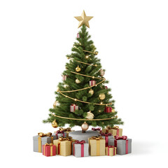Decorated Christmas Tree with Star Topper and Gifts