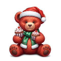 Cute Christmas Teddy Bear Wearing Red Holiday Outfit