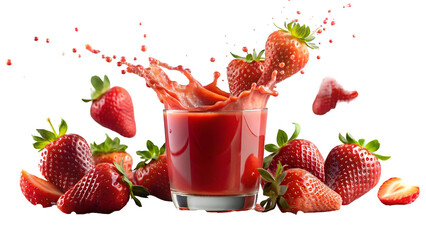 Refreshing strawberry juice splash, a vibrant healthy treat, perfect for summer promotions and boosting energy, showcasing nature's delicious goodness