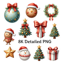 8K Christmas Decorations Set with Wreath, Bells and Red Ribbon
