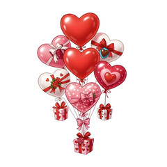 Romantic Heart Balloons with Red Love Gift Box Arrangement