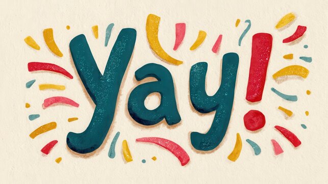 Cheerful Yay Expression with Colorful Confetti and Fun Design