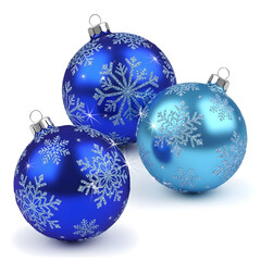 Blue Christmas Baubles with Snowflake Ornament Details