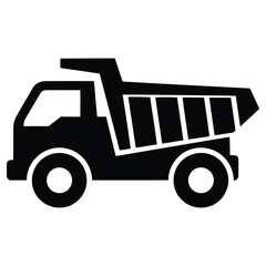 Black Silhouette of a Dump Truck, Construction Vehicle, Heavy Equipment isolated
