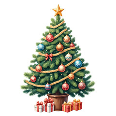 Beautiful Decorated Christmas Tree with Ornaments and Lights