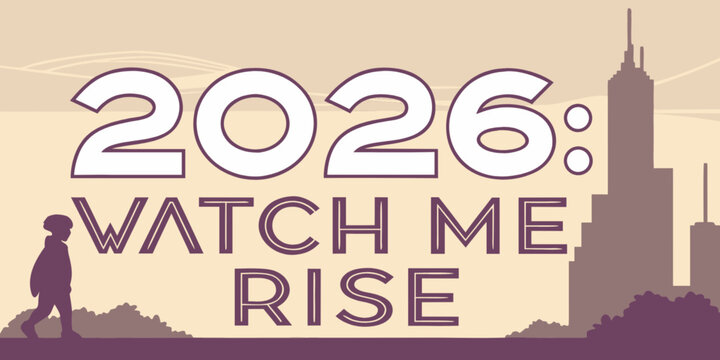 Confident child walking towards a bright future in 2026, city skyline with dreams, ambition, and determination - watch me rise and achieve greatness