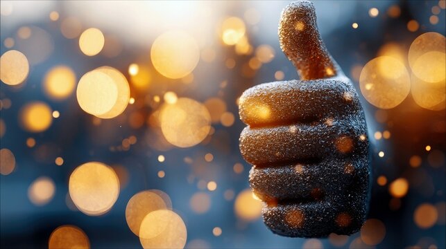 A close-up of a thumbs-up gesture with a bokeh effect and glowing light, creating a positive and celebratory mood. - Powered by Adobe