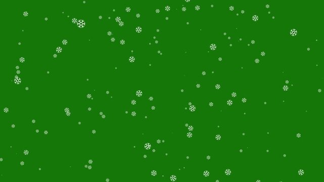 White Snowflakes Falling Down on Solid Green Background