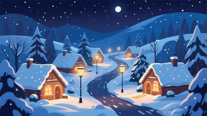 Fototapeta premium Countryside Atmosphere Covered in White Snow Illustrator Artwork Banner Background Design Template 