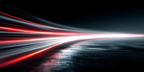 Abstract vibrant neon red and gray speed lines on a dark background