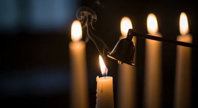 Extinguishing a Candle Flame with a Snuffer in Dim Light.