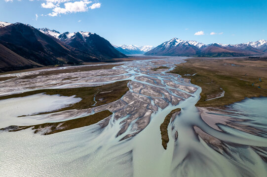 Aerial of braided river mouth.
