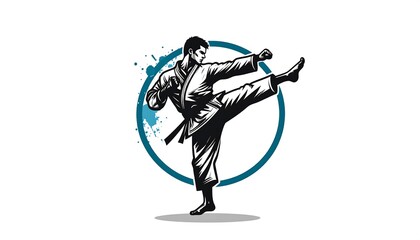 Karate Master Kicking High with Focused Intensity and Precision.