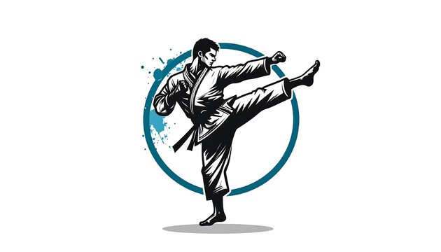 Karate Master Kicking High with Focused Intensity and Precision.
