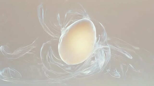 A glowing, amorphous blob floats in a nebulous, pale background
