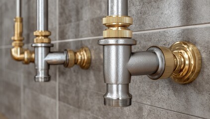 Vibrant photo of modern plumbing pipes with brass fittings