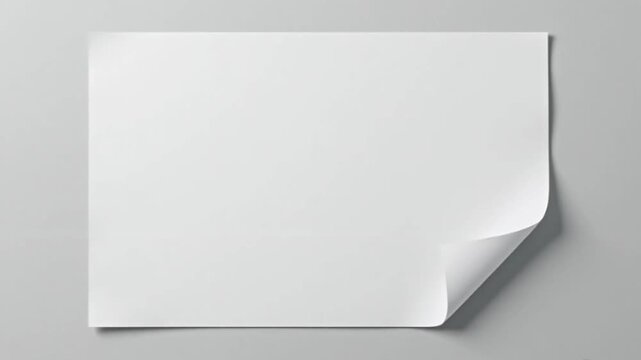 Blank White Paper Sheet with Curled Corner on Light Gray Background