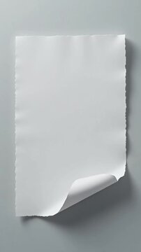 Minimalist White Paper Sheet with Curled Corner on Gray Background
