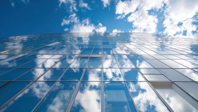 Vibrant reflection of sky on modern glass building
