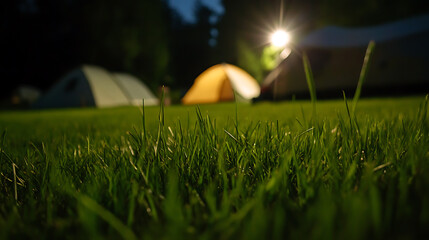 Camping under a starlit sky, nestled among tents, creates unforgettable outdoor adventures. A peaceful retreat under nature's blanket in a serene environment.