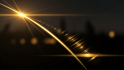 Bright golden light streak with lens flare effect on dark background.