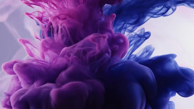 Abstract macro shot of vibrant magenta and deep blue ink mixing and swirling beautifully in clear water vector illustration