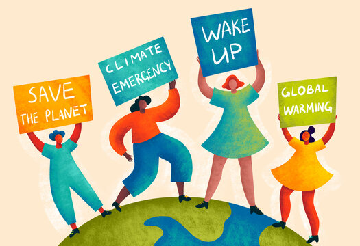 Activists hold signs calling for action on climate change